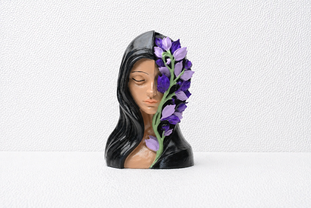Floral Face Sculpt Bust – 3D Printed Art Piece