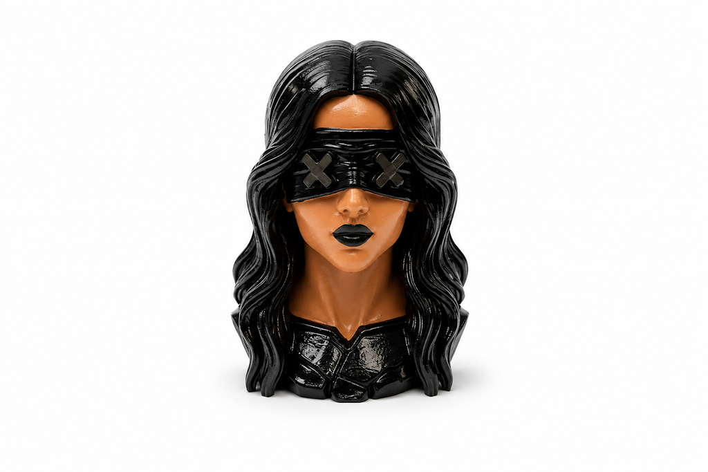 Gothic Blindfolded Woman Headphone Holder – Handmade Custom 3D Printed Desk & Gaming Stand