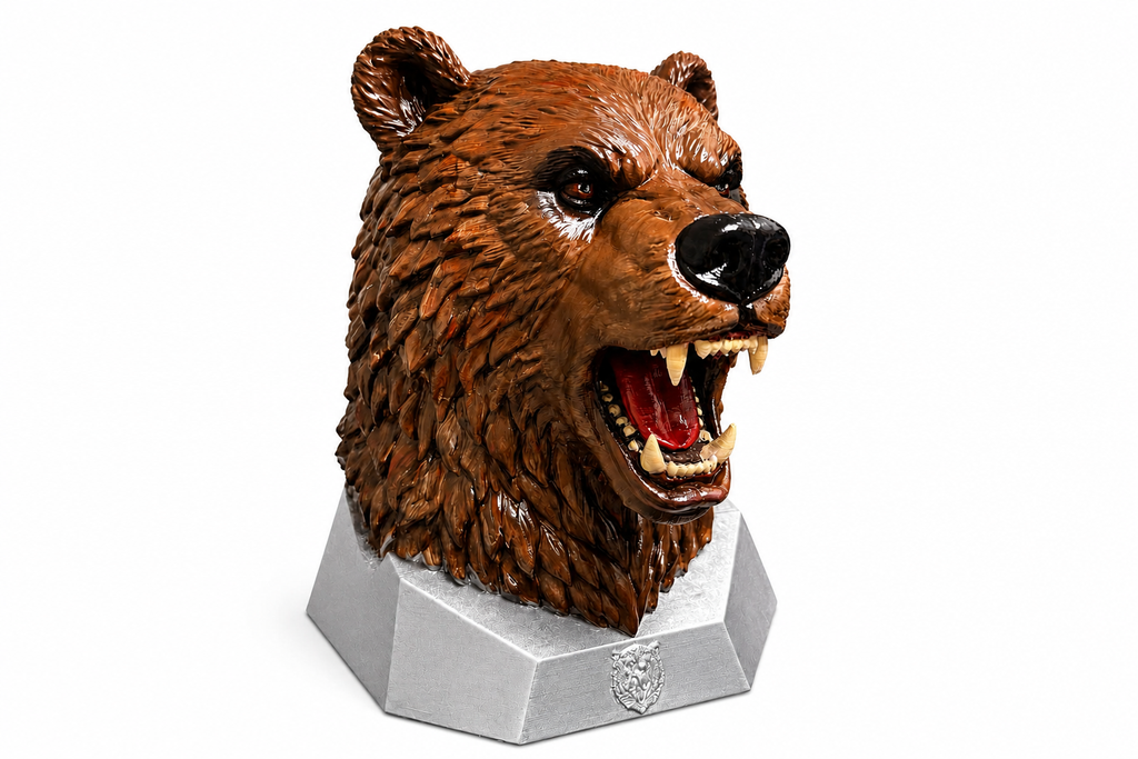 Roaring Bear Headphone holder – Handmade Custom 3D Printed Wildlife Display Sculpture