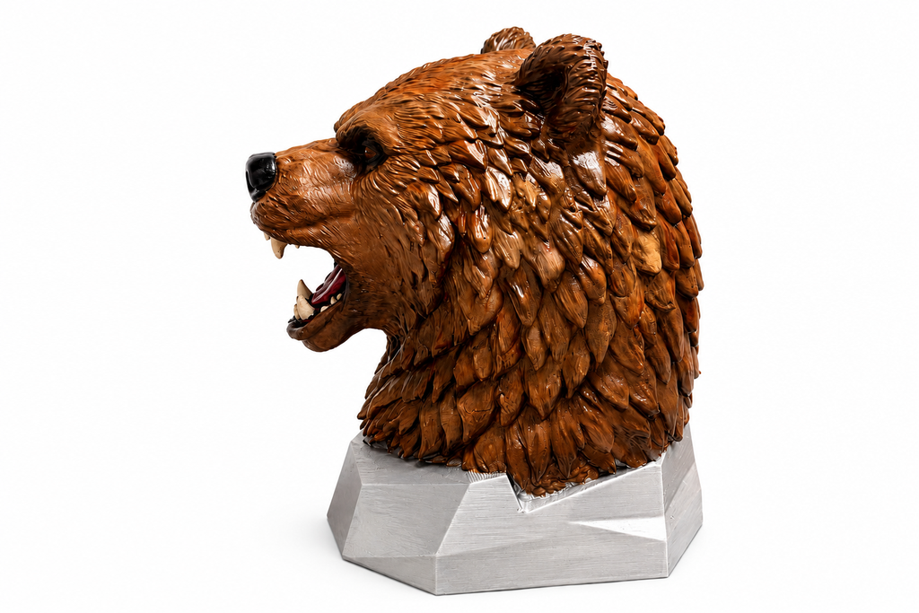 Roaring Bear Headphone holder – Handmade Custom 3D Printed Wildlife Display Sculpture
