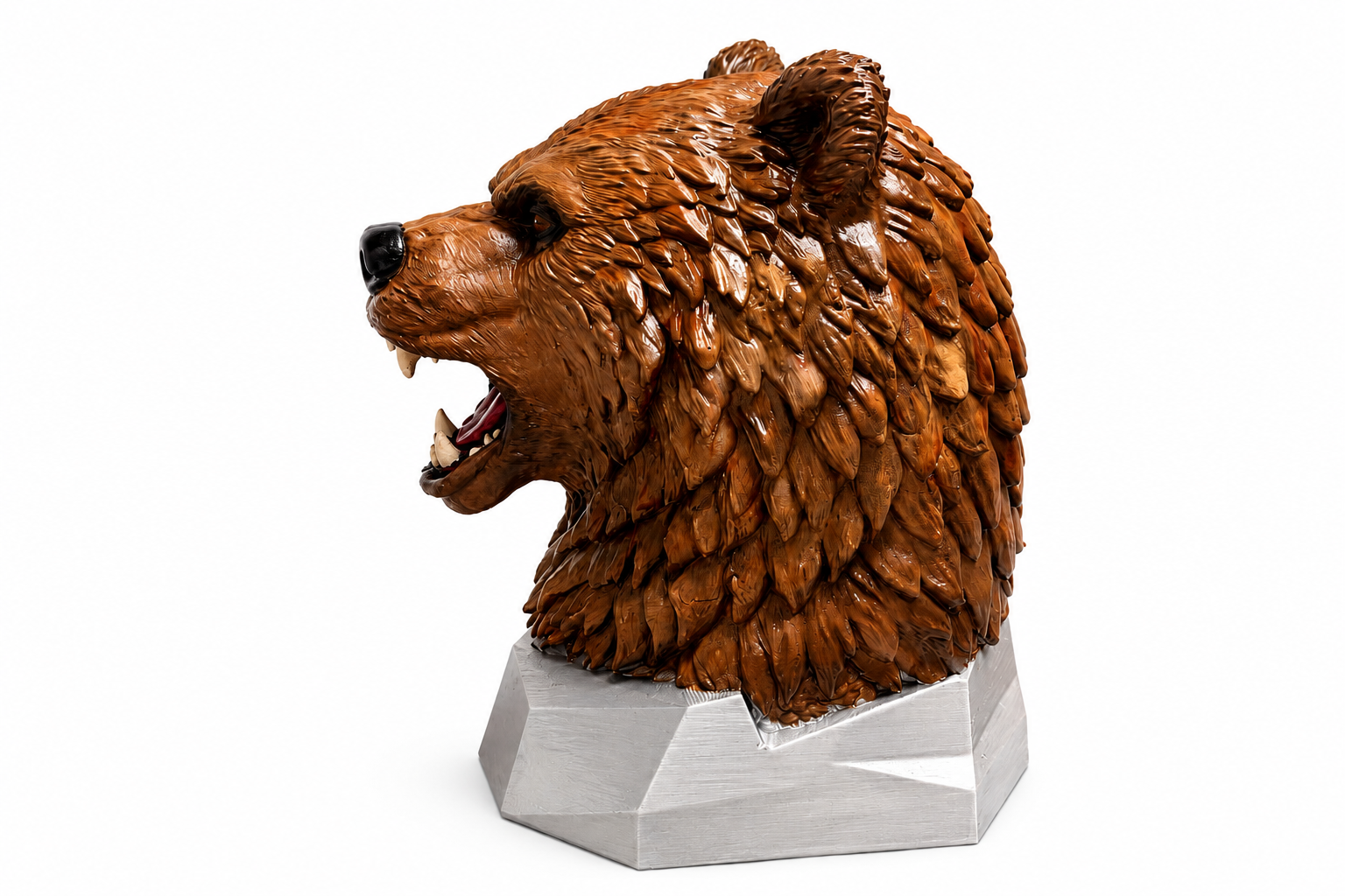 Roaring Bear Headphone holder – Handmade Custom 3D Printed Wildlife Display Sculpture