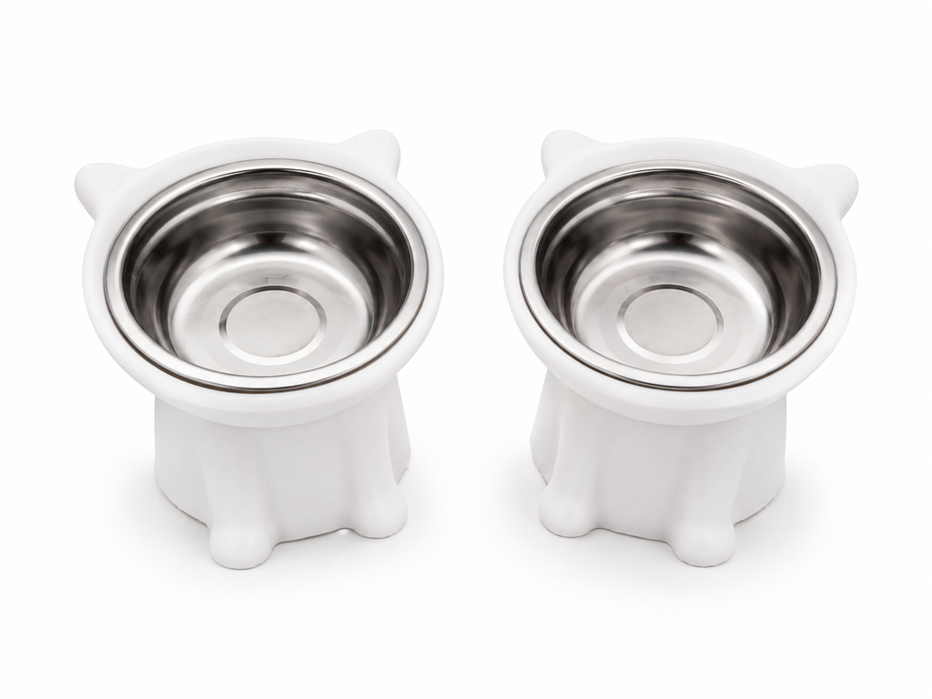 Cat-Shaped Raised Food Bowl – Handmade 3D Printed Pet Bowl
