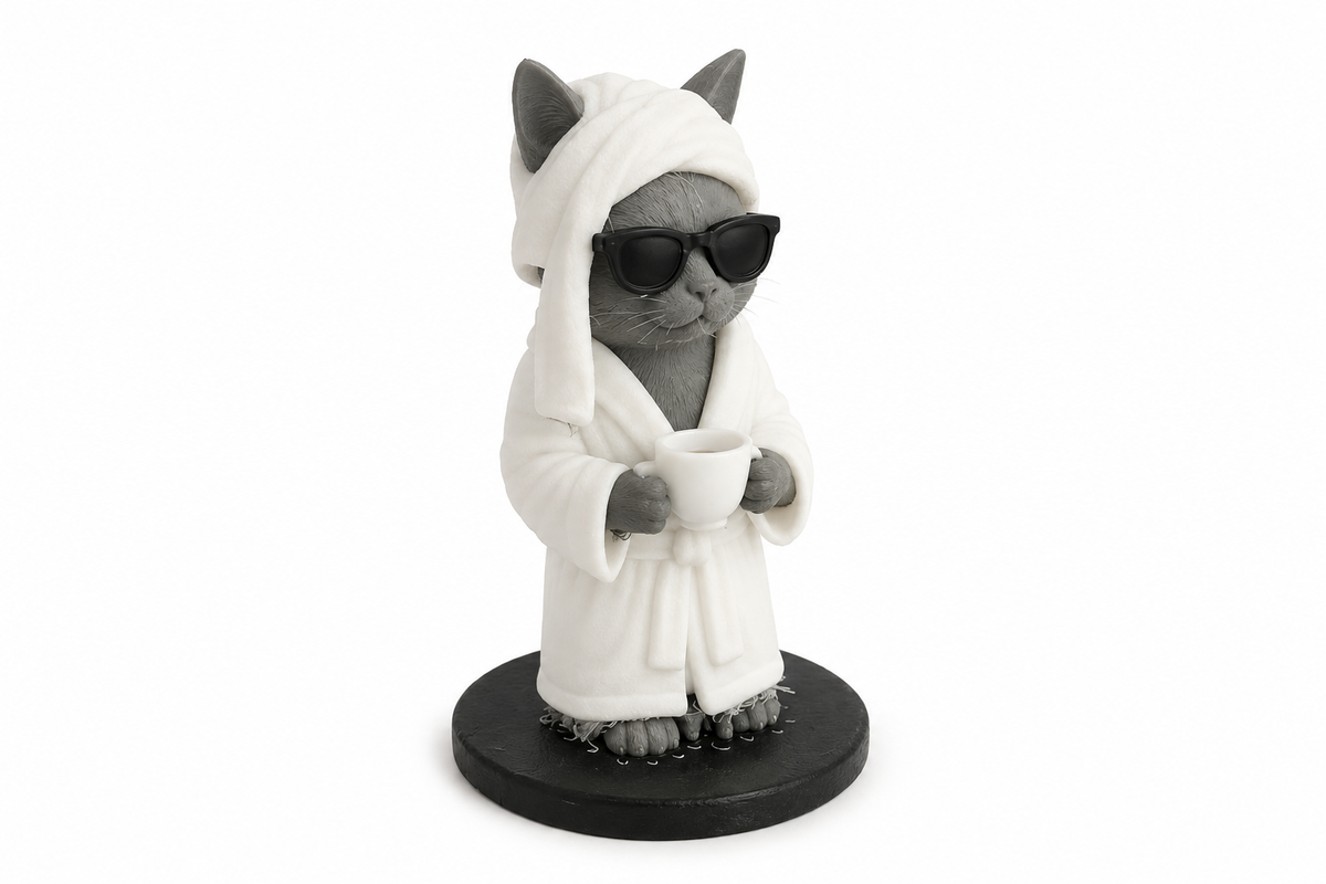 Spa Cat Figurine – Handmade 3D Printed Cat Ornament
