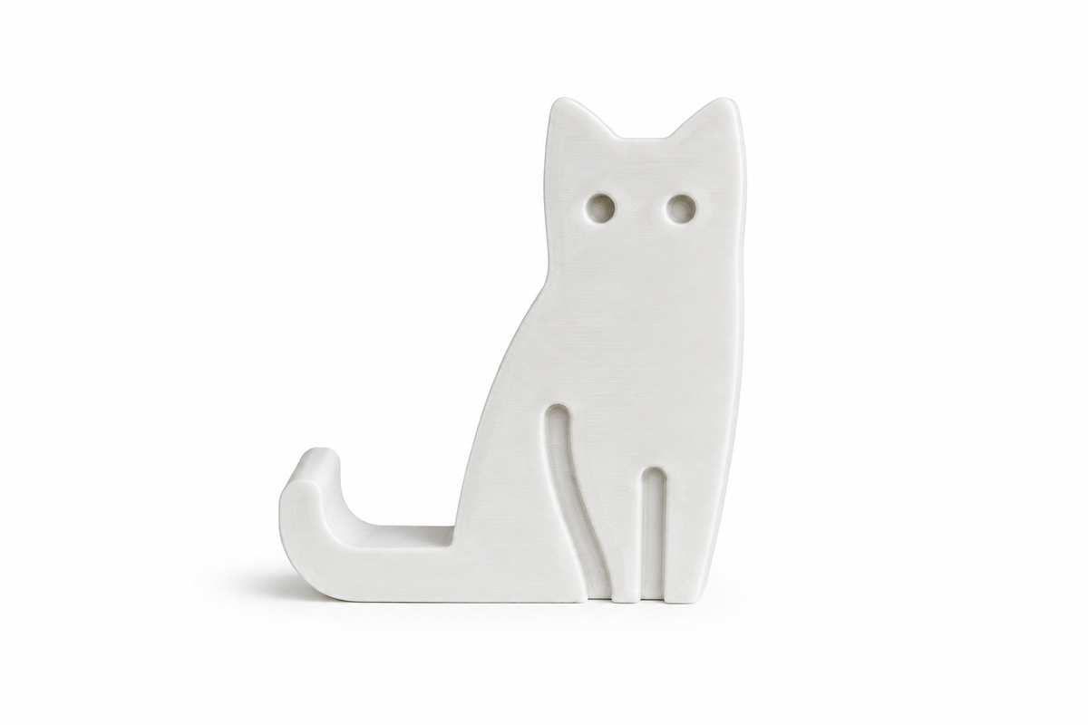Cat-Shaped Phone Stand – Handmade 3D Printed Desk & Bedside Holder
