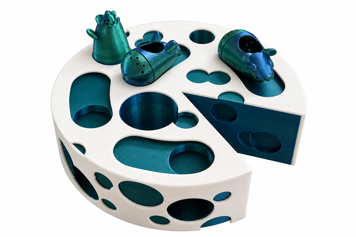 Interactive Cheese Mouse Hunt Cat Toy – 3D Printed Enrichment Puzzle
